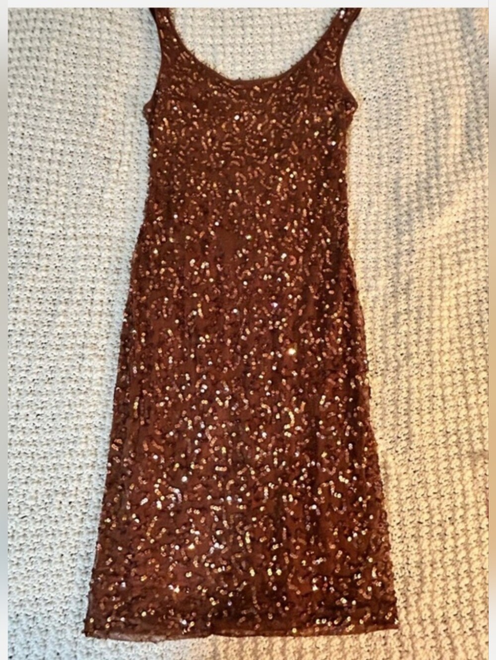 Dusk Copper Sequined Midi Tank Dress, Scoop Neck